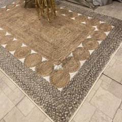 Doğal Hasır Daire Desenli Jüt Halı