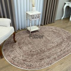 Hasır Dokulu Oval Kahverengi Jüt Halı