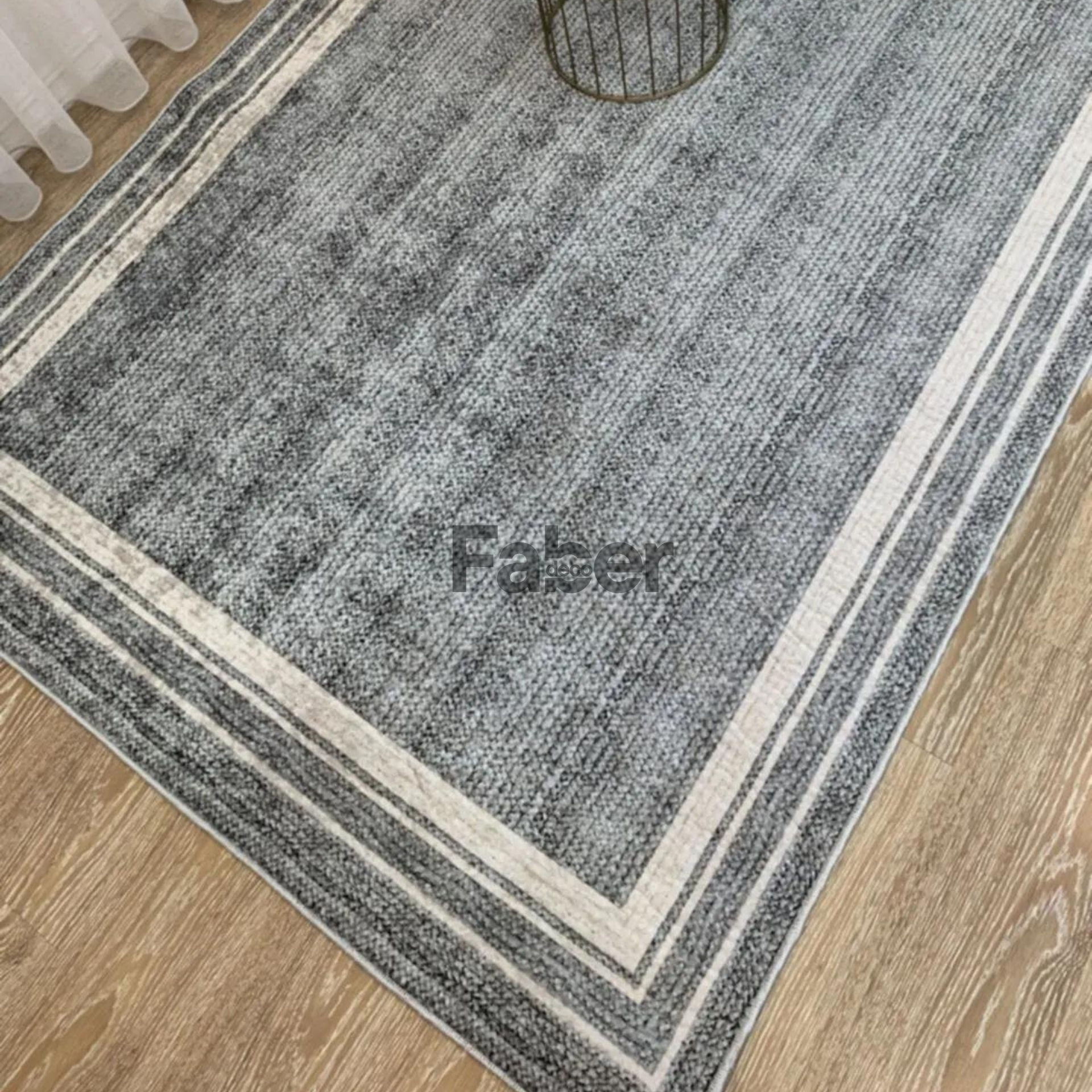 Beyaz Kenar Detaylı Gri Dokulu Jüt Halı