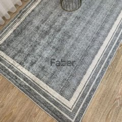 Beyaz Kenar Detaylı Gri Dokulu Jüt Halı