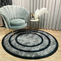 Yuvarlak Gri Siyah Dekoratif Jüt Halı 150x150