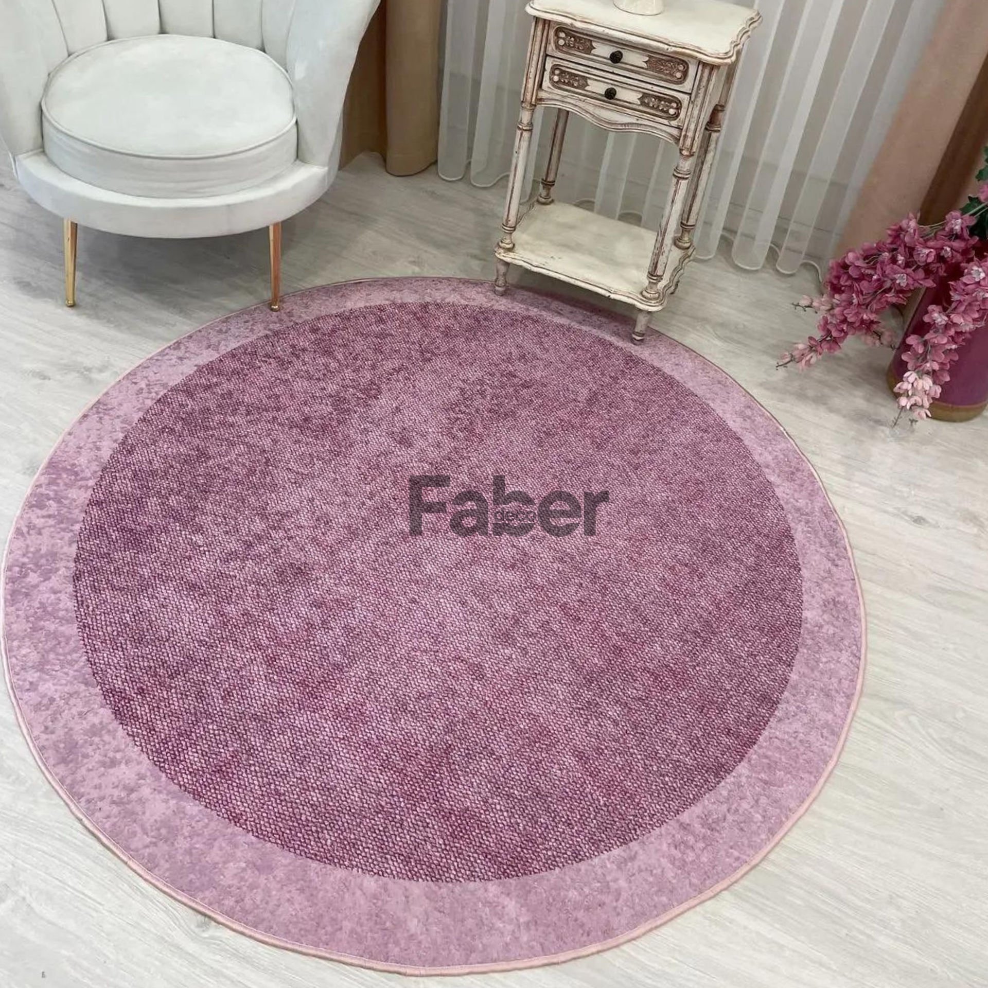Yuvarlak Pembe Dekoratif Jüt Halı