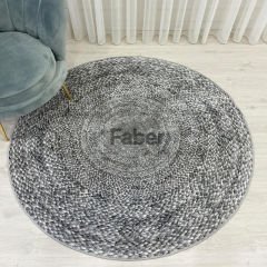 Yuvarlak Gri Jüt Halı