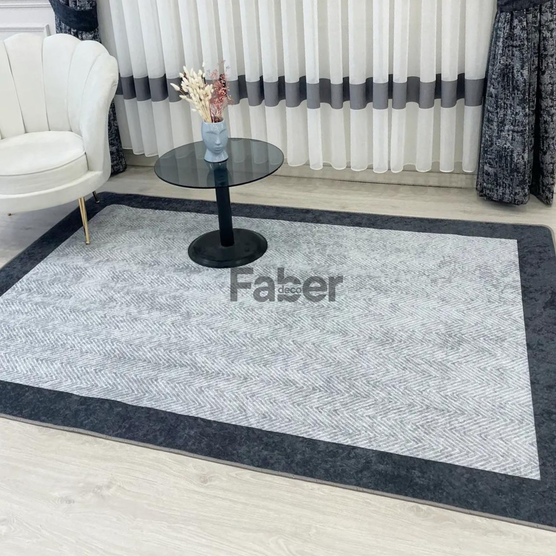 Gri Balık Sırtı Desenli Jüt Halı