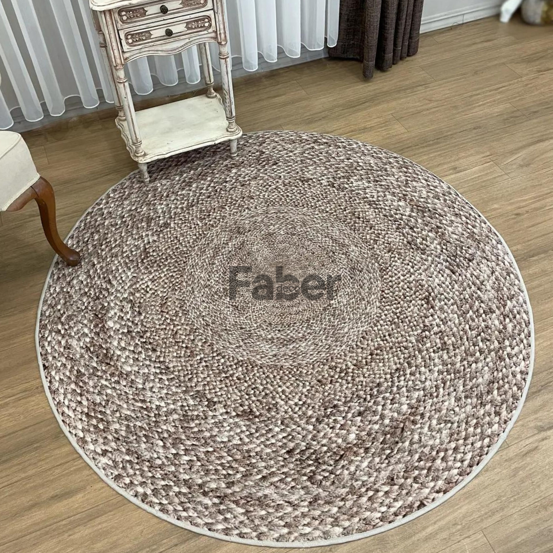 Doğal Hasır Desenli Yuvarlak Jüt Halı 150x150