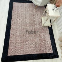 Siyah Kenarlı Kahverengi Balık Sırtı Desenli Jüt Halı
