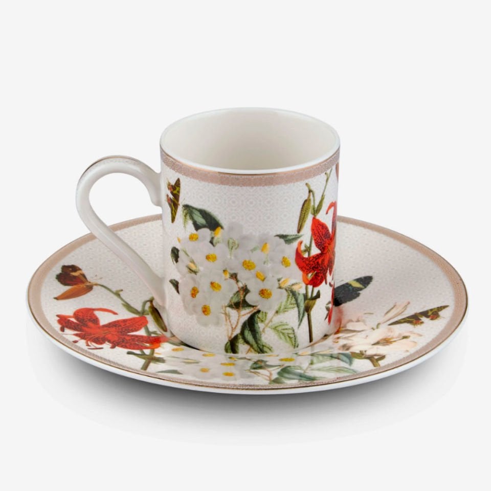 Kırmızı Beyaz Porselen Kahve Fincan Seti 90 Ml Butterfly Walley Collection by Chiara Alessi