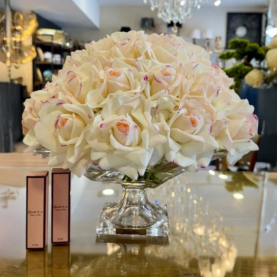 Guerlie&co. Krem Pembe 35 İri Gül Kristal Cam