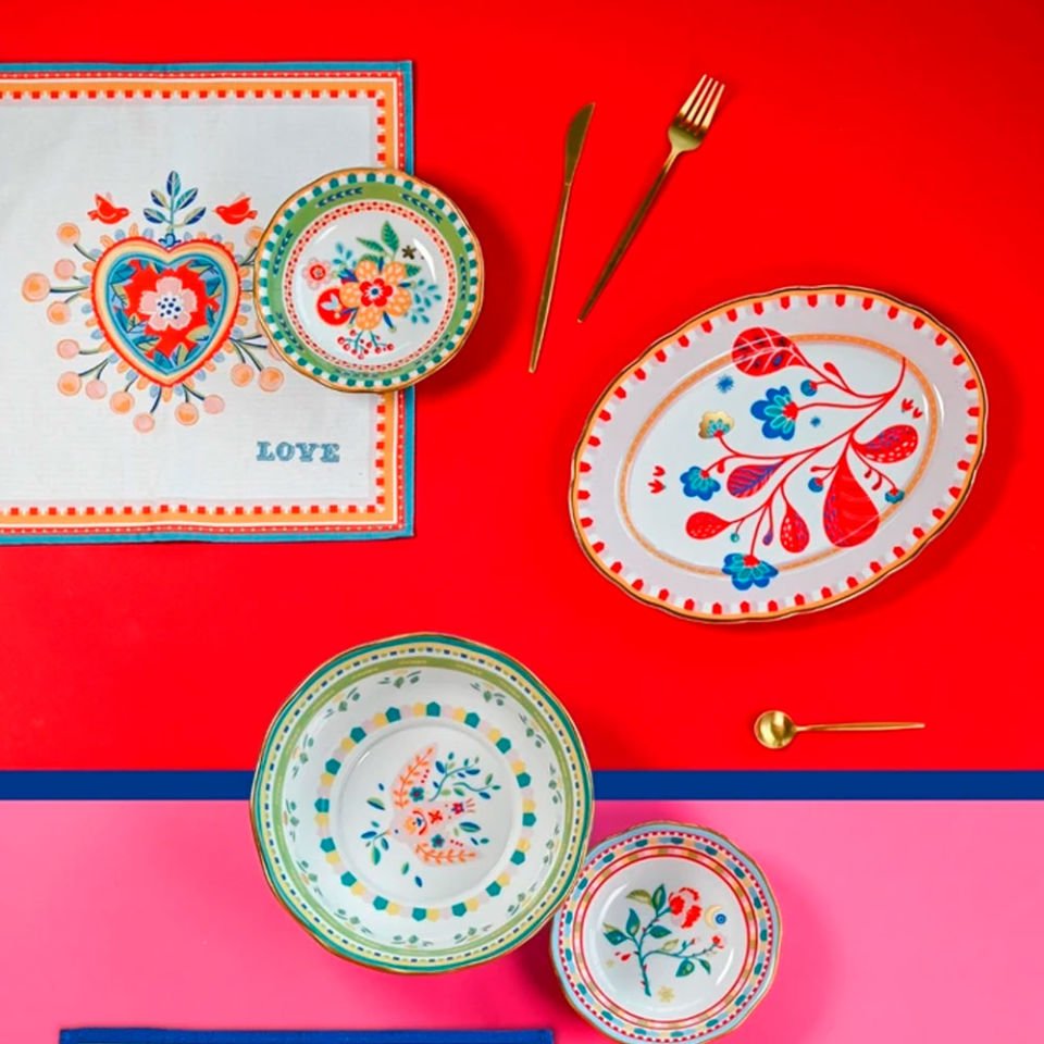 Baci Milano Mamma Mia Yaprak Desenli Oval Servis Tabağı 34 cm x 25 cm