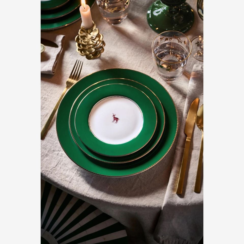 Yeşil Porselen Pasta Tabağı 17 Cm Love Birds