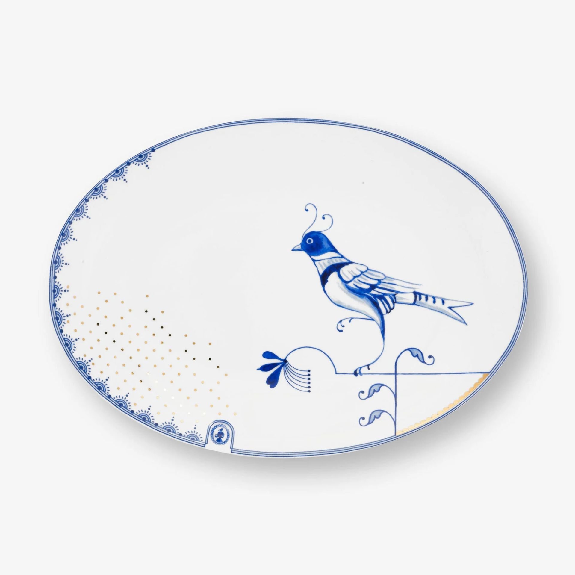 Beyaz Porselen Servis Tabağı 30X21,5 Cm Blue Bird Collection by Pip Studio
