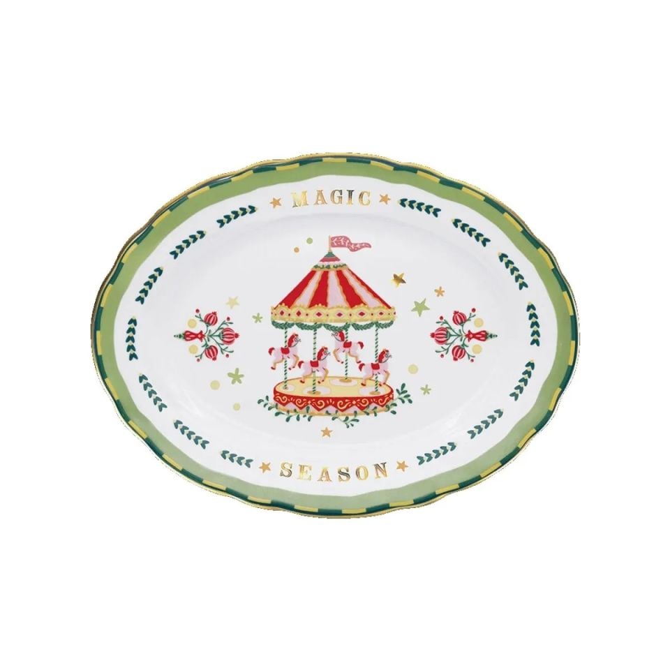 Baci Milano Mamma Mia Atlı Karınca Desenli Oval Servis Tabağı Yeşil