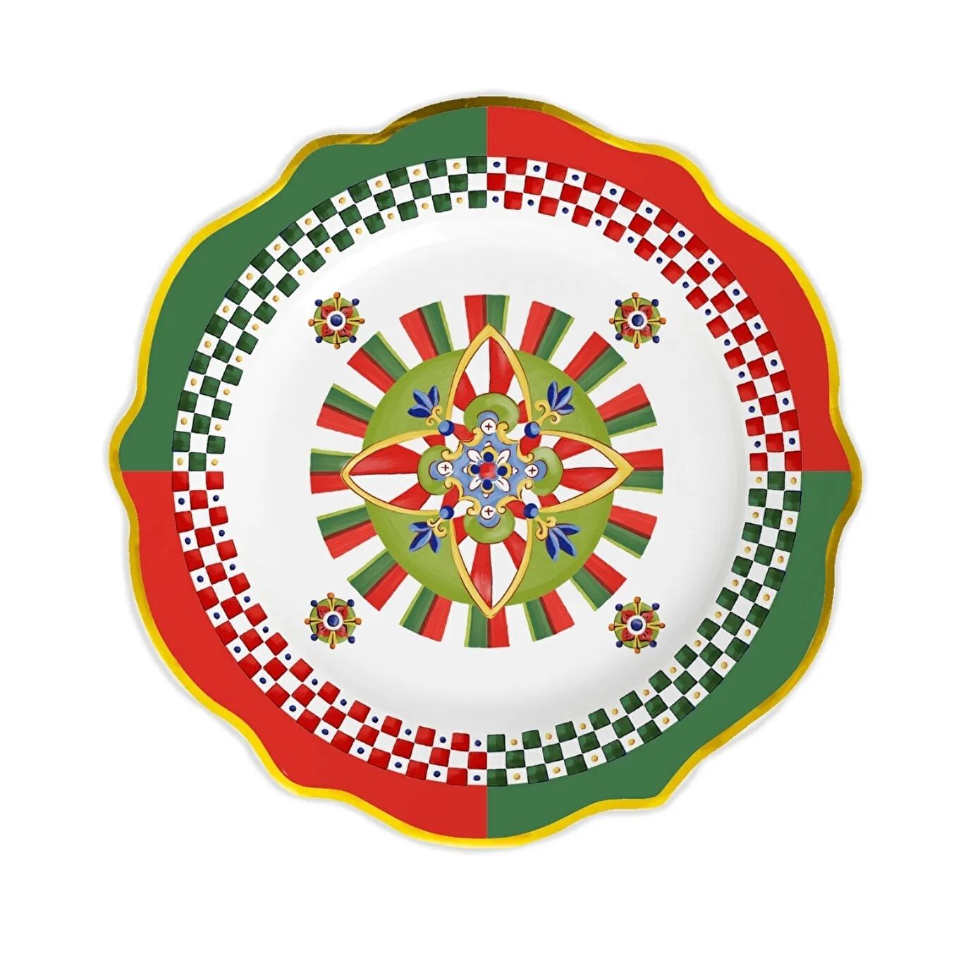 Baci Milano Dolce Vita Kırmızı Yeşil Desenli Yemek Tabağı 27 Cm