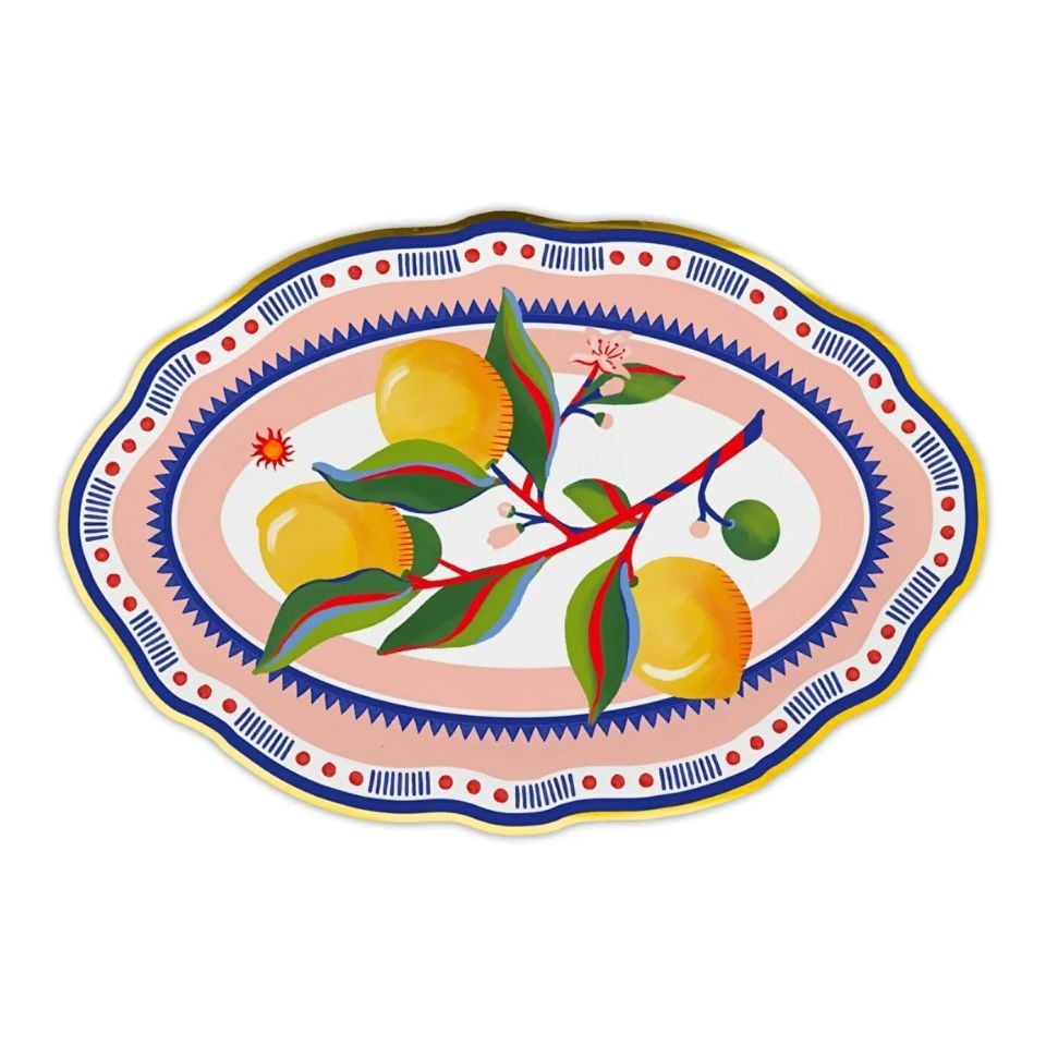 Baci Milano Dolce Vita Limon Desenli Oval Servis Tabağı 30x21 Cm