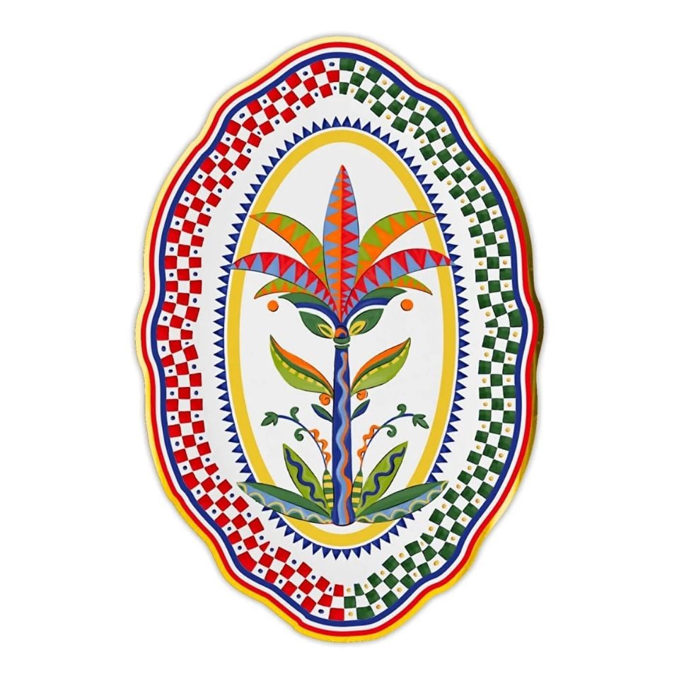 Baci Milano Dolce Vita Palmiye Desenli Oval Servis Tabağı 35 Cm