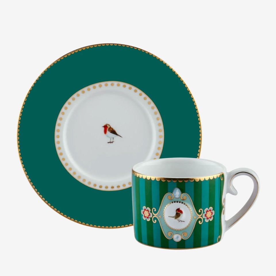 Yeşil Porselen Kahve Fincanı 125 Ml Love Birds Collection by Pip Studio