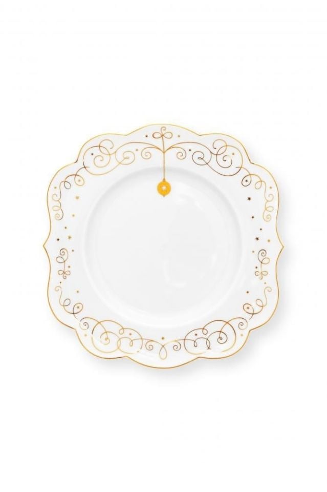 Beyaz Porselen Yemek Tabağı 28 Cm Royal Gold White Collection by Pip Studio