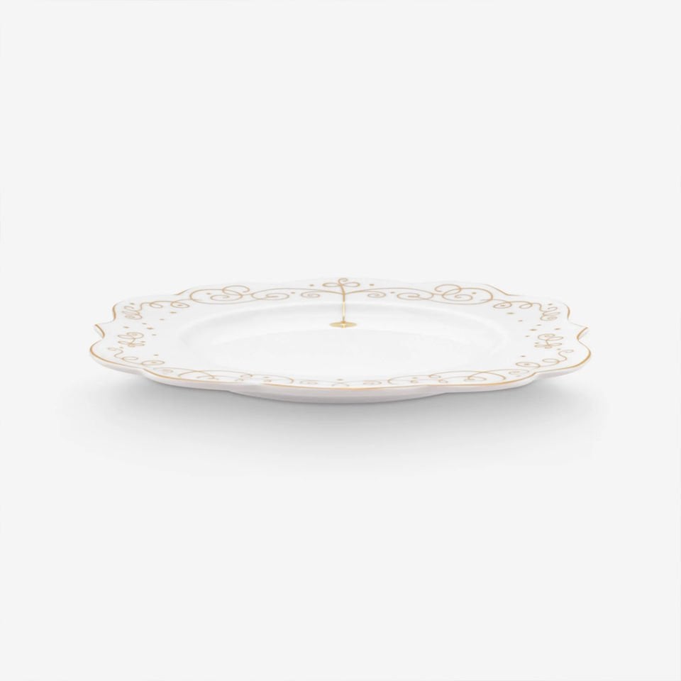 Beyaz Porselen Pasta Tabağı 17 Cm Royal Gold White Collection by Pip Studio