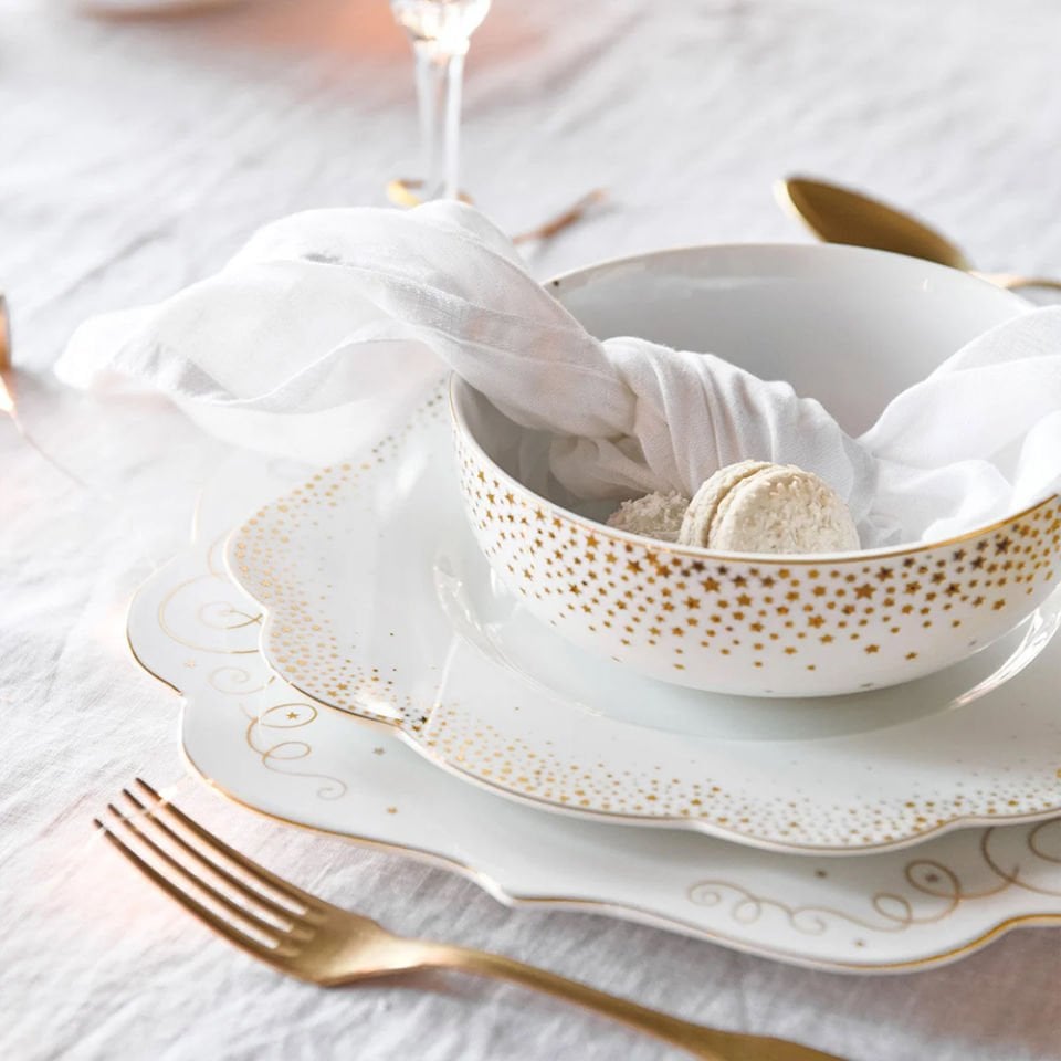 Beyaz Porselen Pasta Tabağı 17 Cm Royal Gold White Collection by Pip Studio