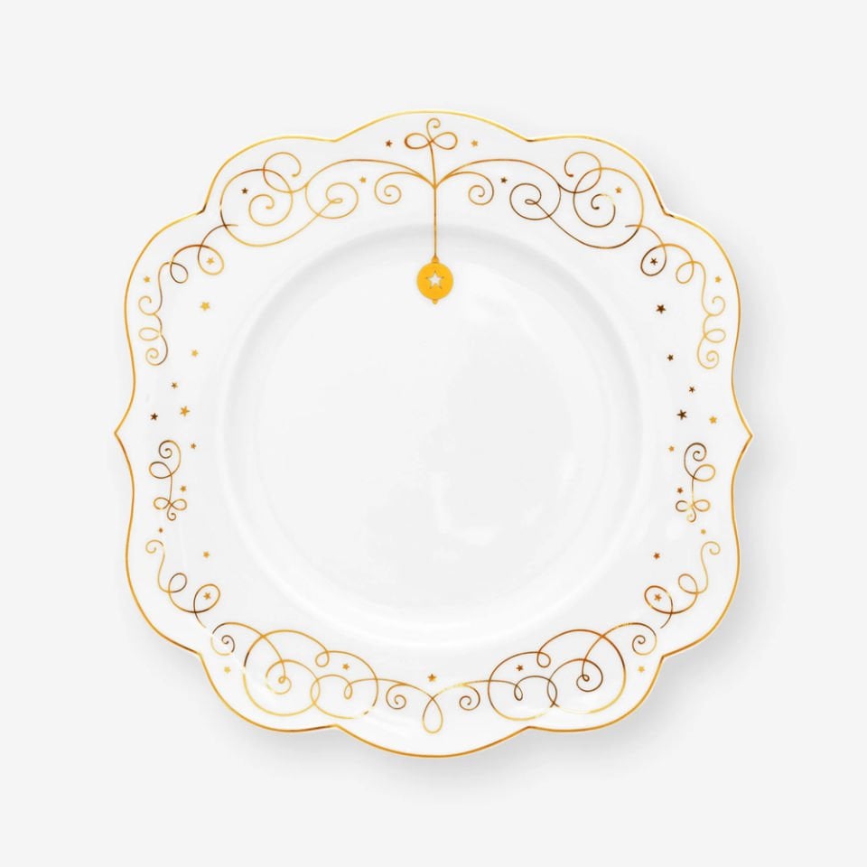 Beyaz Porselen Pasta Tabağı 17 Cm Royal Gold White Collection by Pip Studio