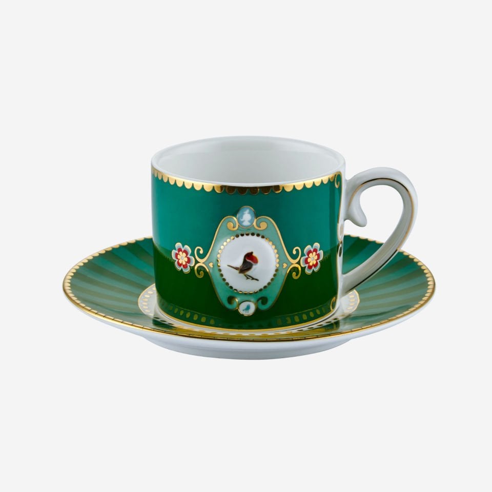 Yeşil Porselen Kahve Fincanı 125 Ml Love Birds Collection by Pip Studio