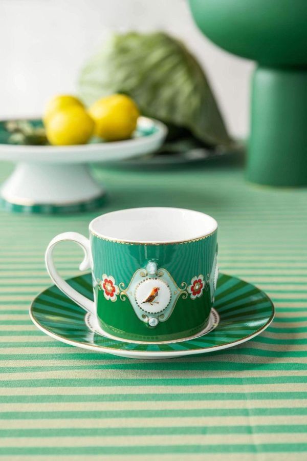 Yeşil Porselen Çay Fincanı 200 Ml Love Birds Collection by Pip Studio
