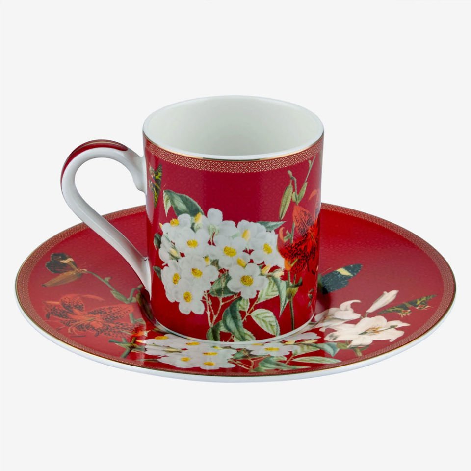 Kırmızı Beyaz Porselen Kahve Fincan Seti 90 Ml Butterfly Walley Collection by Chiara Alessi