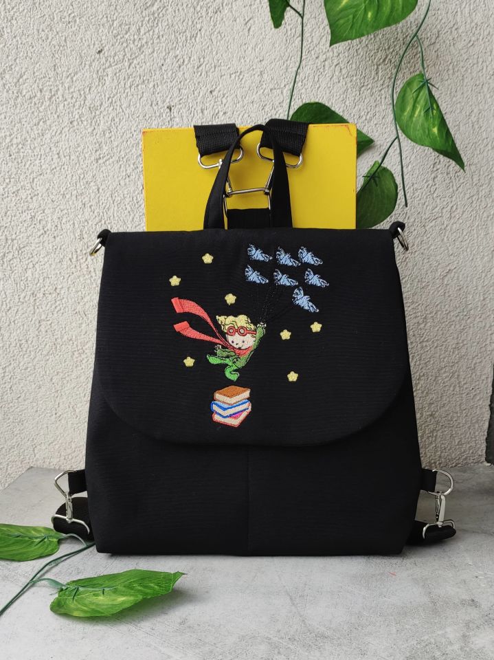 Siyah Küçük Prens Nakışlı Sırt Çantası