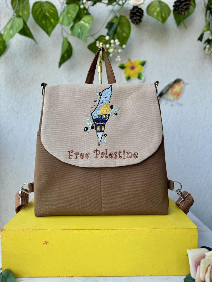 Kahverengi Mescid-i Aksa Nakışlı Sırt Çantası