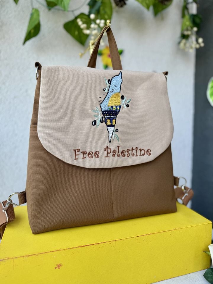 Kahverengi Mescid-i Aksa Nakışlı Sırt Çantası