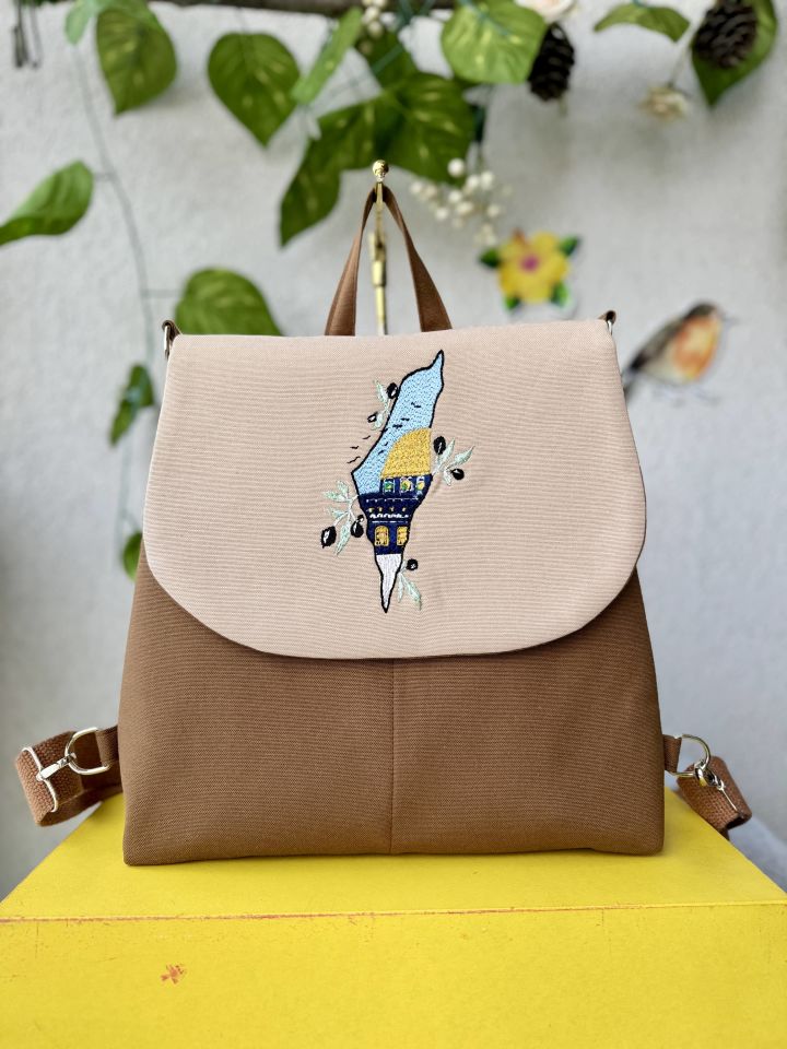 Kahverengi Mescid-i Aksa Nakışlı Sırt Çantası