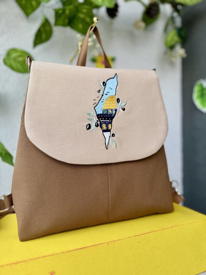 Kahverengi Mescid-i Aksa Nakışlı Sırt Çantası