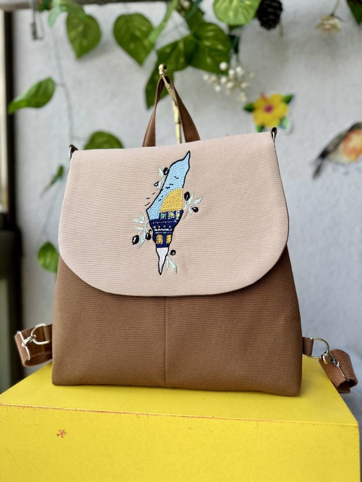 Kahverengi Mescid-i Aksa Nakışlı Sırt Çantası