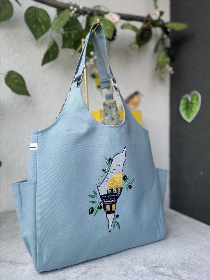 Mavi Mescid-i Aksa Nakışlı Omuz Çantası