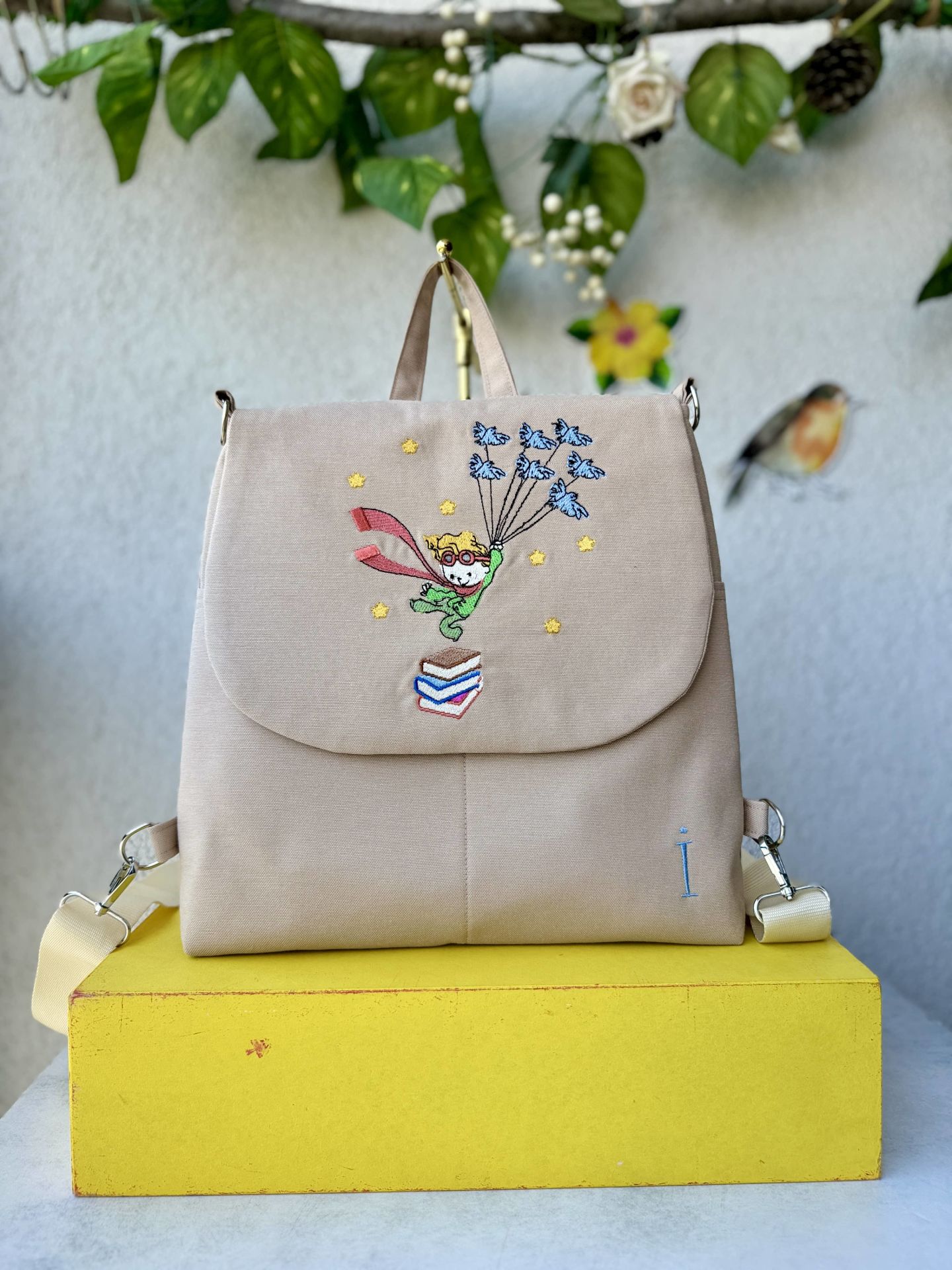 Krem Küçük Prens Nakışlı Sırt Çantası