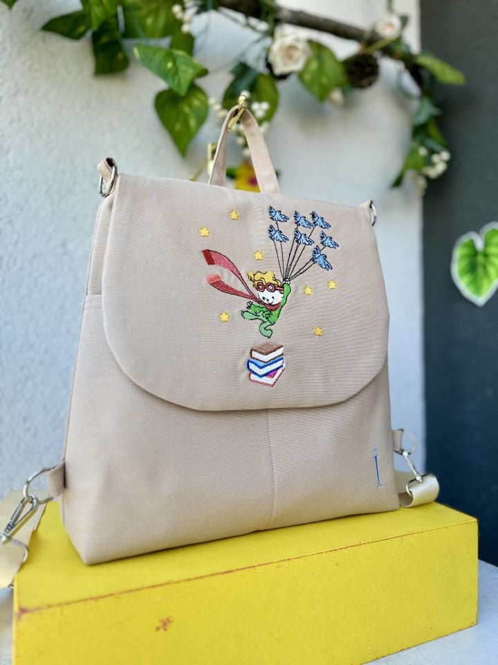 Krem Küçük Prens Nakışlı Sırt Çantası