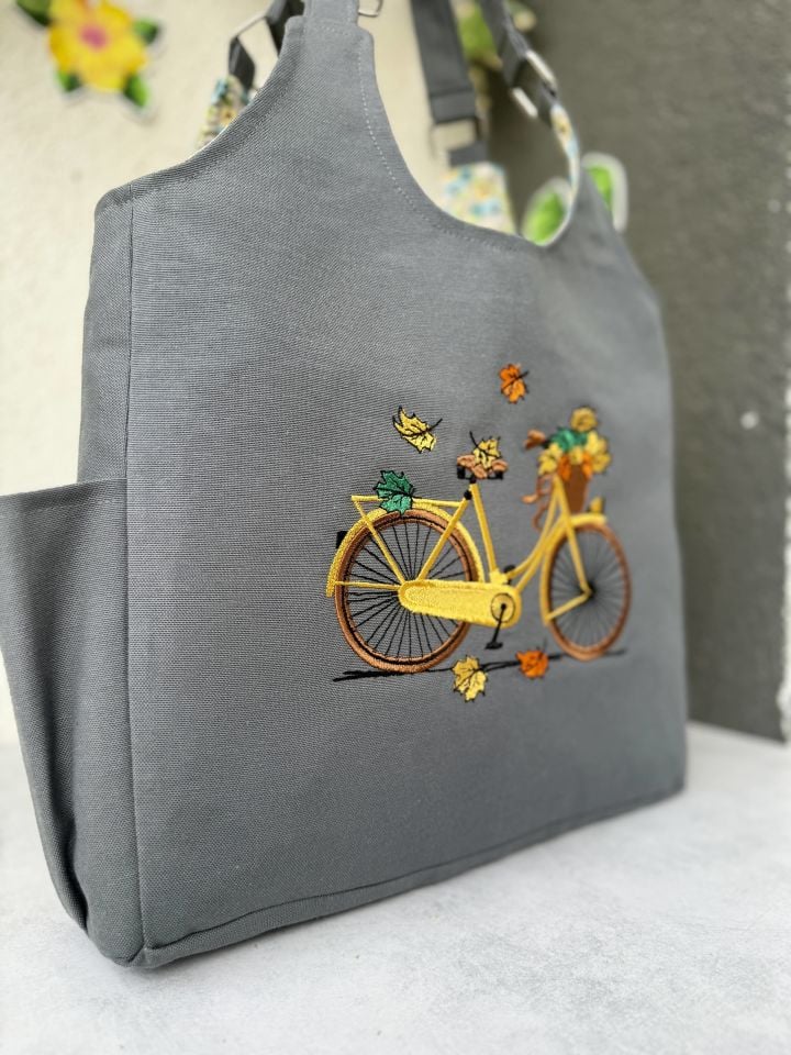 Antrasit Bisiklet Nakışlı Omuz Çantası
