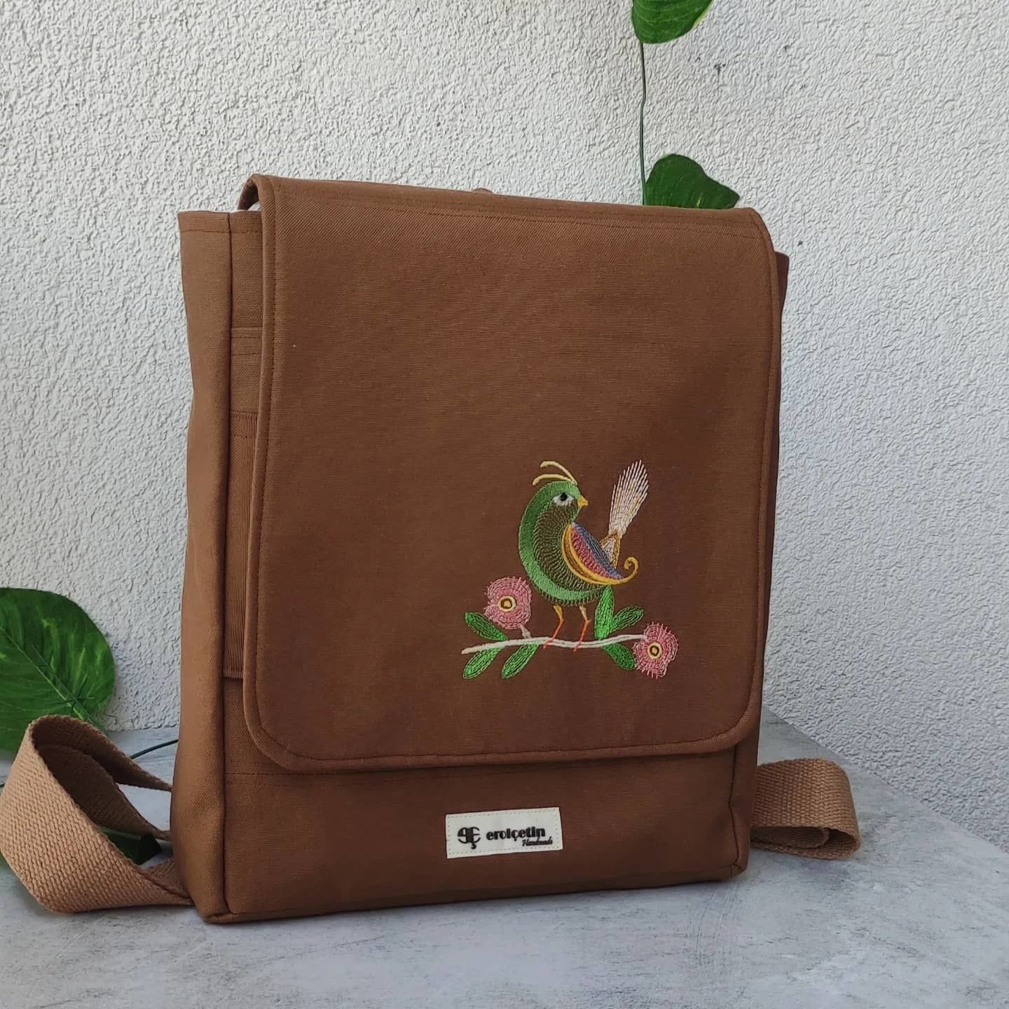 Kahverengi Kuşlu 13 İnç Laptop Çantası