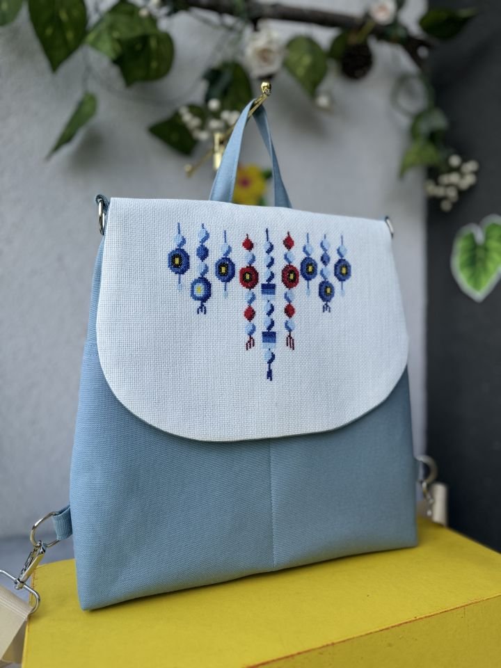 Mavi Nazar Boncuğu Kanaviçe İşlemeli Sırt Çantası