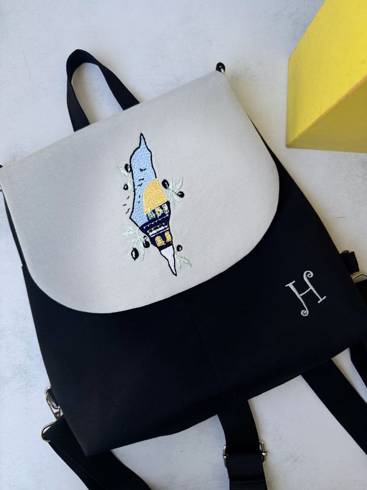 Siyah Mescid-i Aksa Nakışlı Sırt Çantası