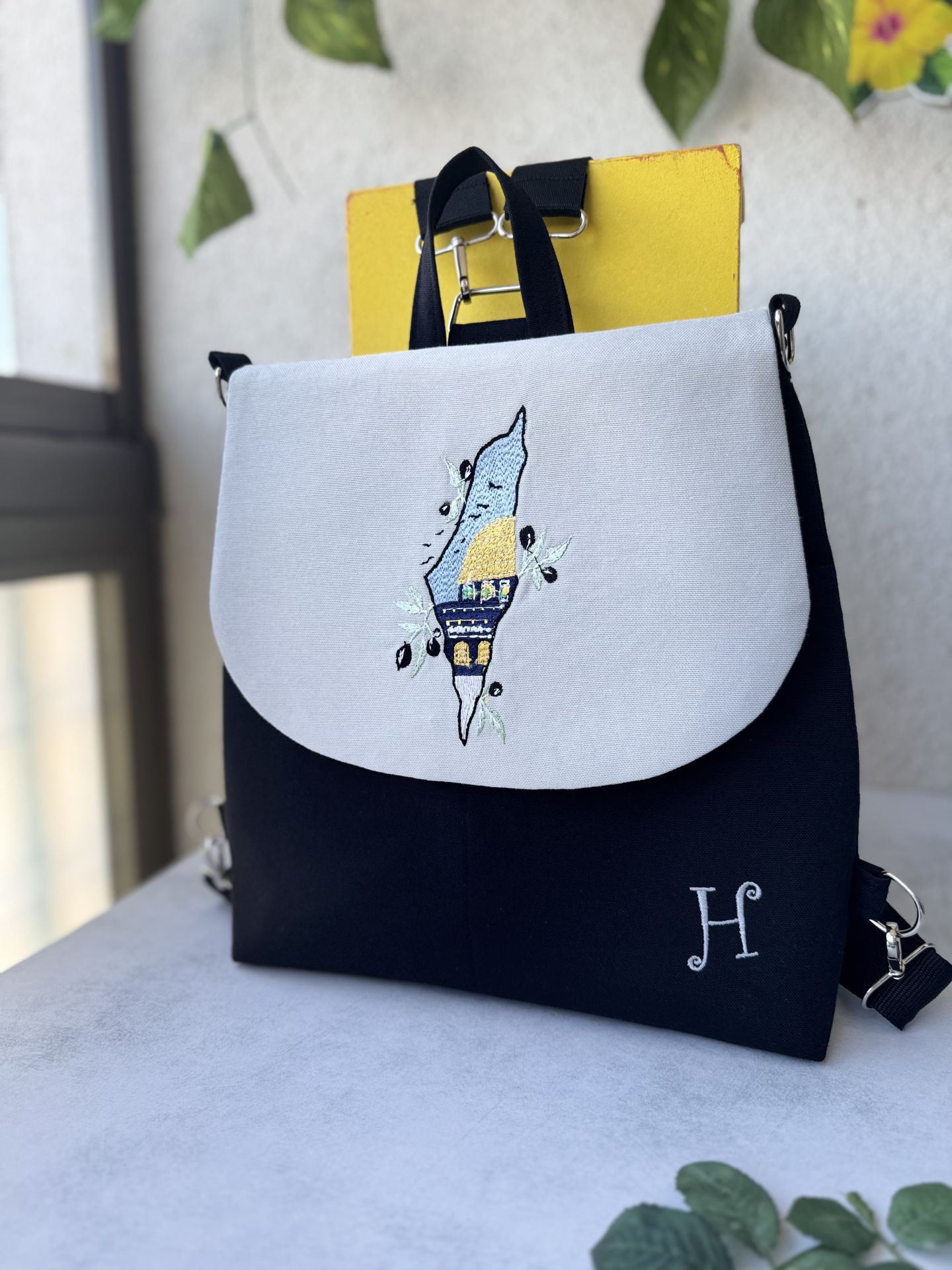 Siyah Mescid-i Aksa Nakışlı Sırt Çantası