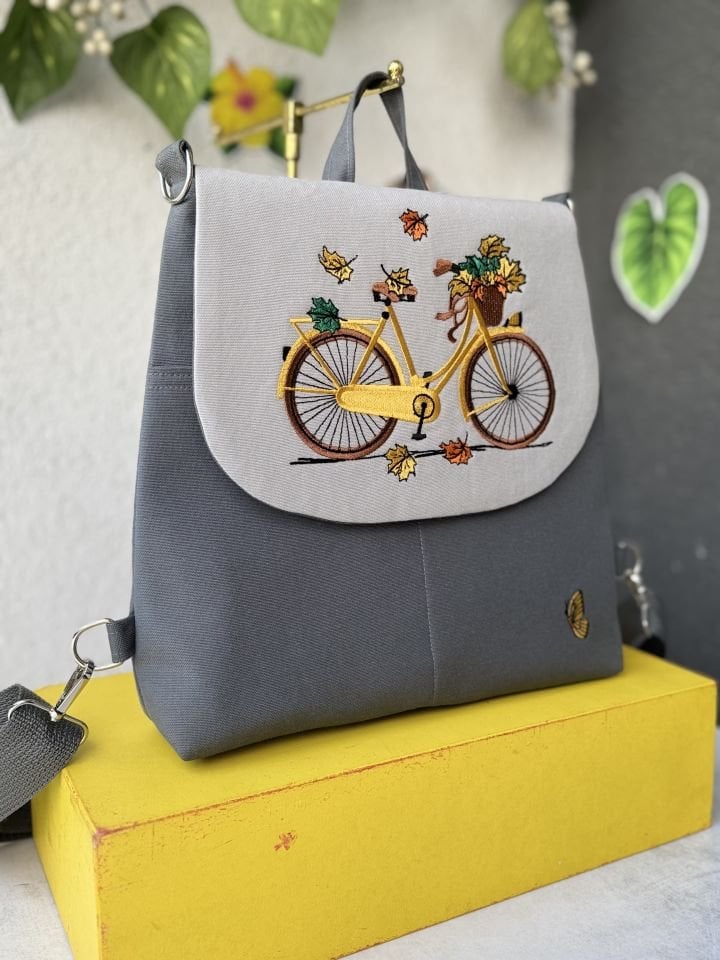 Antrasit Bisiklet Nakışlı Sırt Çantası