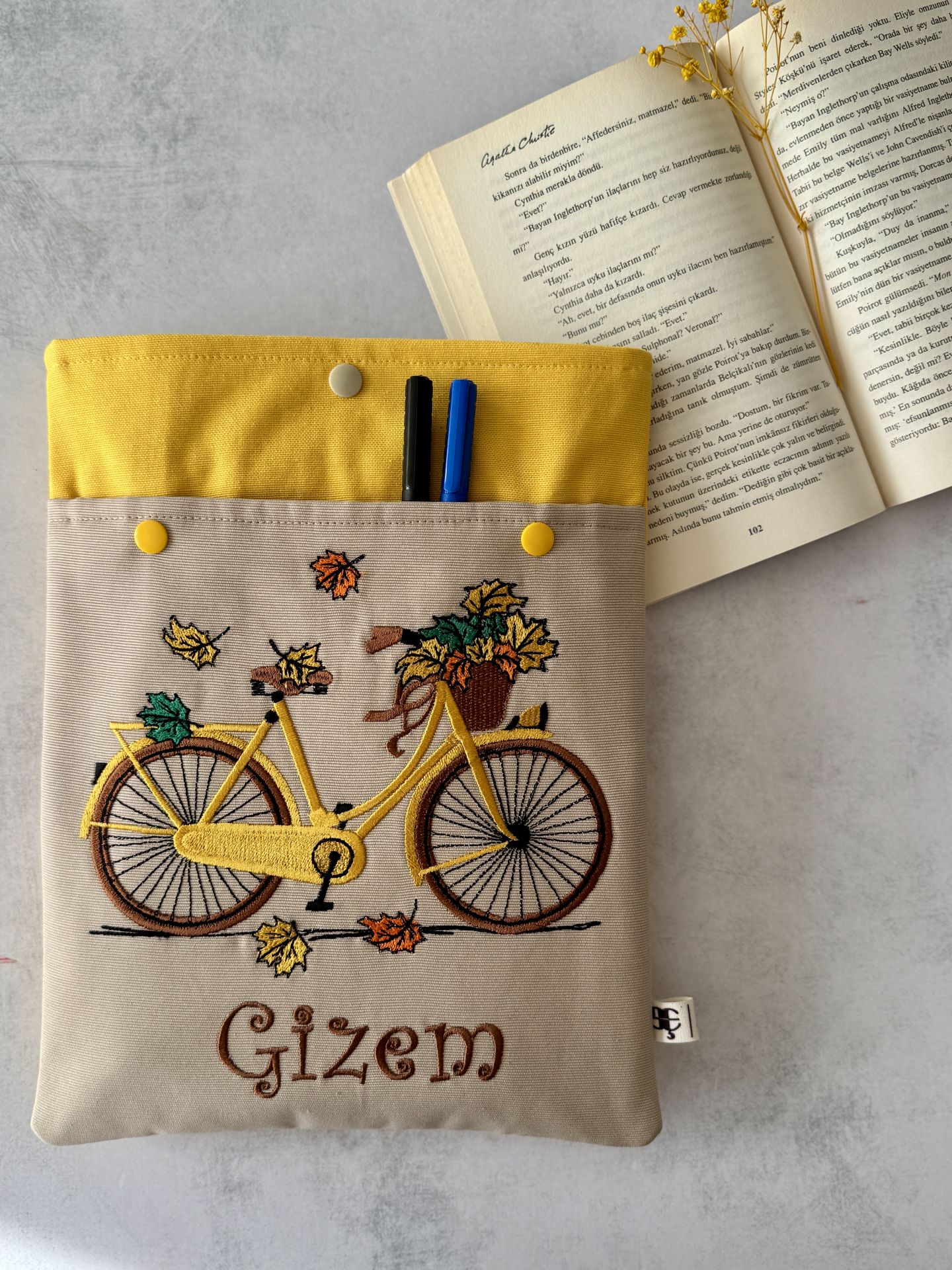 Bisiklet Nakışlı Kitap / Tablet Kılıfı