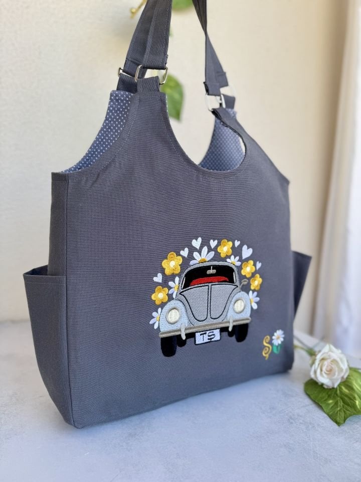 Antrasit Vosvos Nakışlı Omuz Çantası