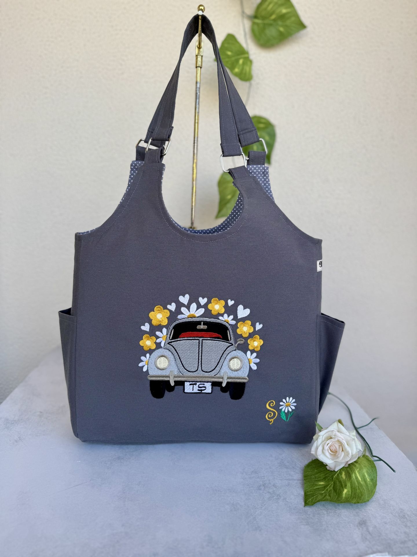 Antrasit Vosvos Nakışlı Omuz Çantası