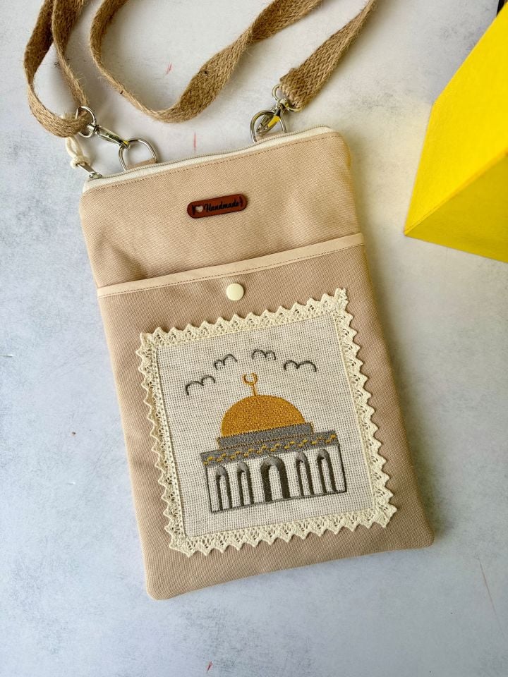 Krem Mecsid-i Aksa Kitap Çantası