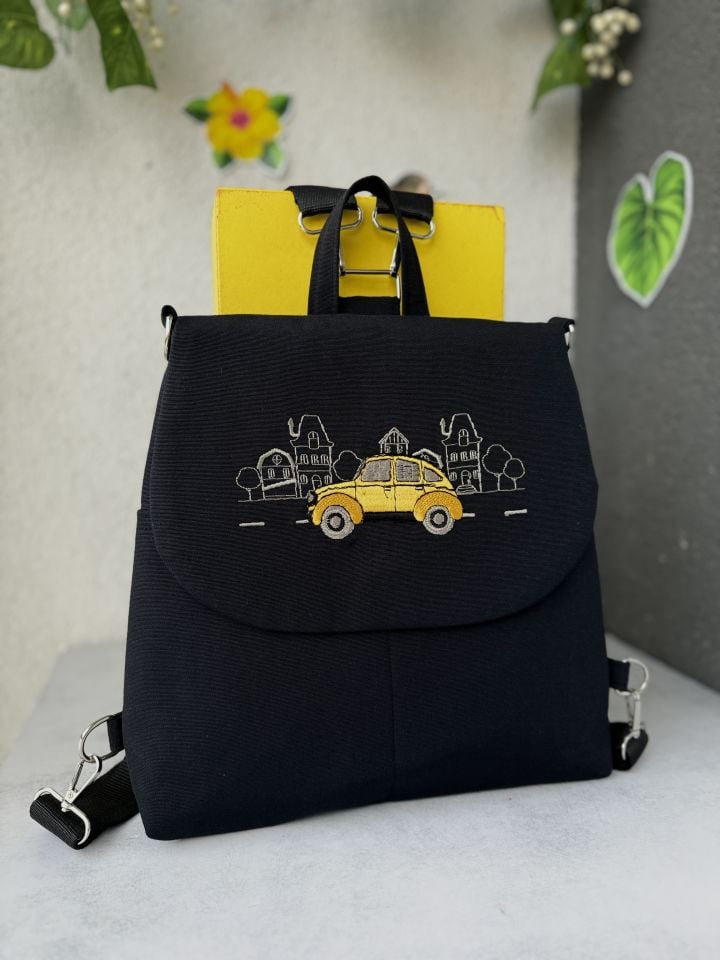 Siyah Vosvos Nakışlı Sırt Çantası