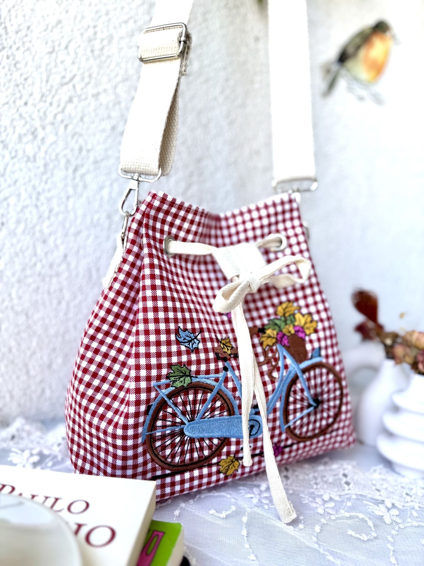 Kırmızı Ekose Bucket Omuz Çantası