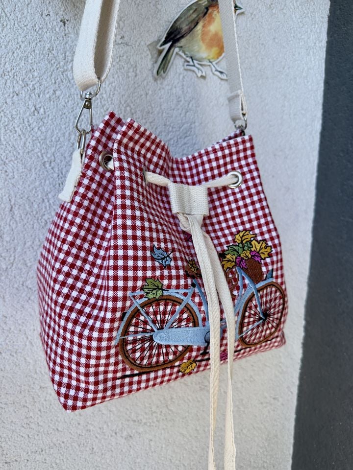 Kırmızı Ekose Bucket Omuz Çantası