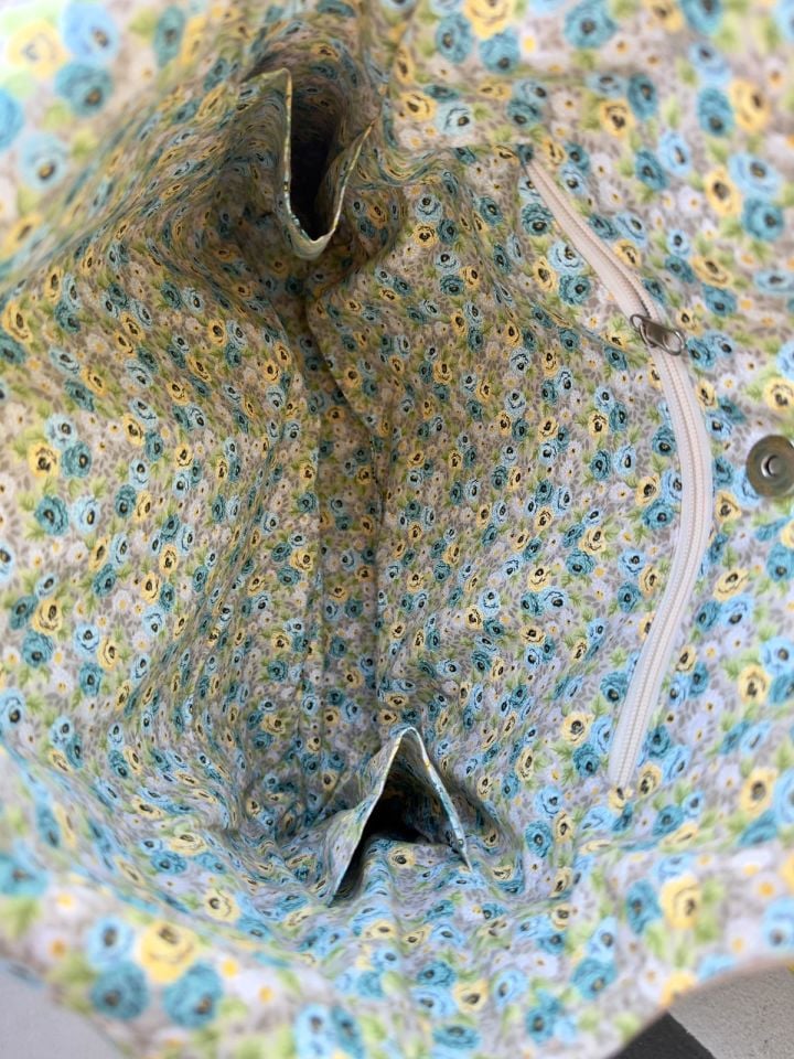 Krem Bisikletli Yaz Bahçesi Nakışlı Omuz Çantası